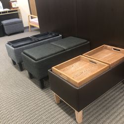 Weathered Wood Coffee Table Ottomans With Weathered Wood Trays - BRAND NEW - Ottomams Turn Into Coffee Tables 