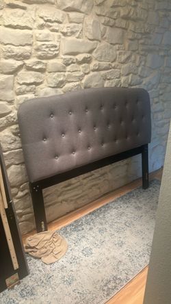Queen sized bed frame with Upholstered headboard (grey), sideboards and footboard