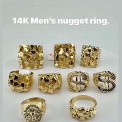 14K Men’s nugget ring brand new , re-stock.