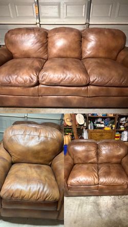 3-Piece Leather Italia USA Brown Leather Couch Set - Sofa, Loveseat & 2-Seater