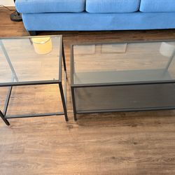 Glass coffee table and matching side table