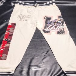 Brand New 4XL Hustle Gang "Snowy Bezel" Off-White/Brown/Pink Sweatpants MSRP$96