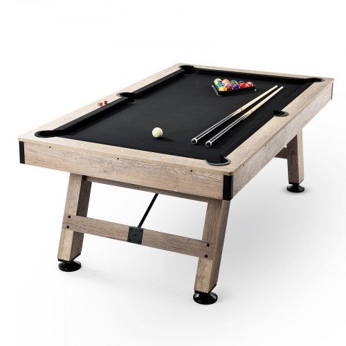 Billiards Table, 7 ft Pool Table, Adjust Legs Stable Billiards Table, Pool Table Set Includes Balls, Cues, Chalks and Brush, Wood Color with Black Clo