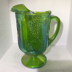 Vintage Green Carnival Glass Pitcher