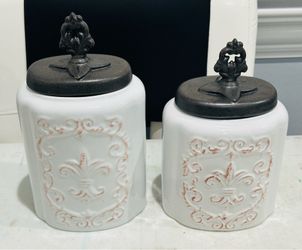 American Atelier Antique White Stoneware Canister, Kitchen Organization lot