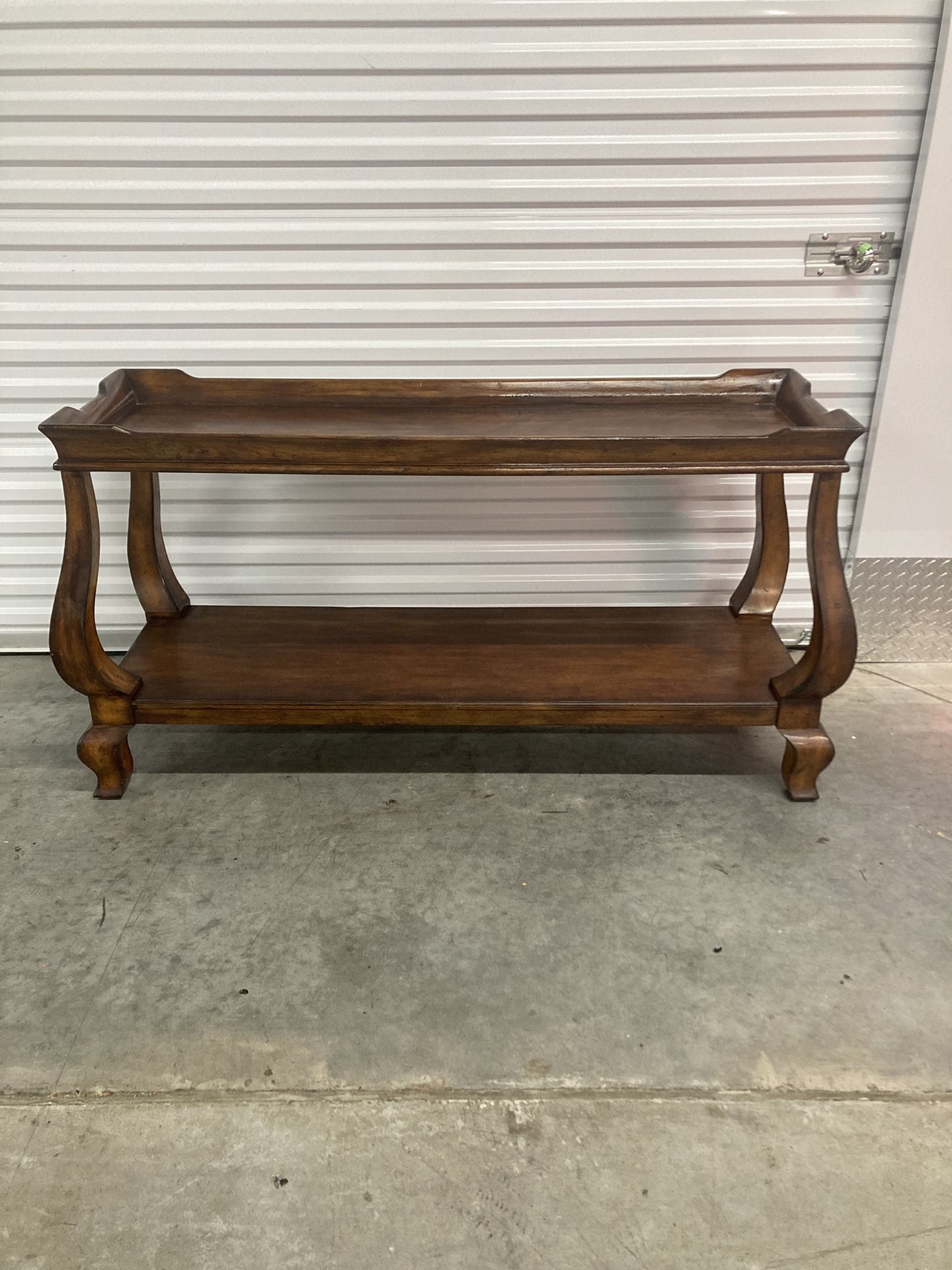 Vintage Queen Anne Style Cherry Wood Two-Tier Console / Sofa Table - Elegant Cabriole Legs