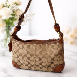 Coach Signature Canvas Shoulder Bag – Brown/Tan – Authentic