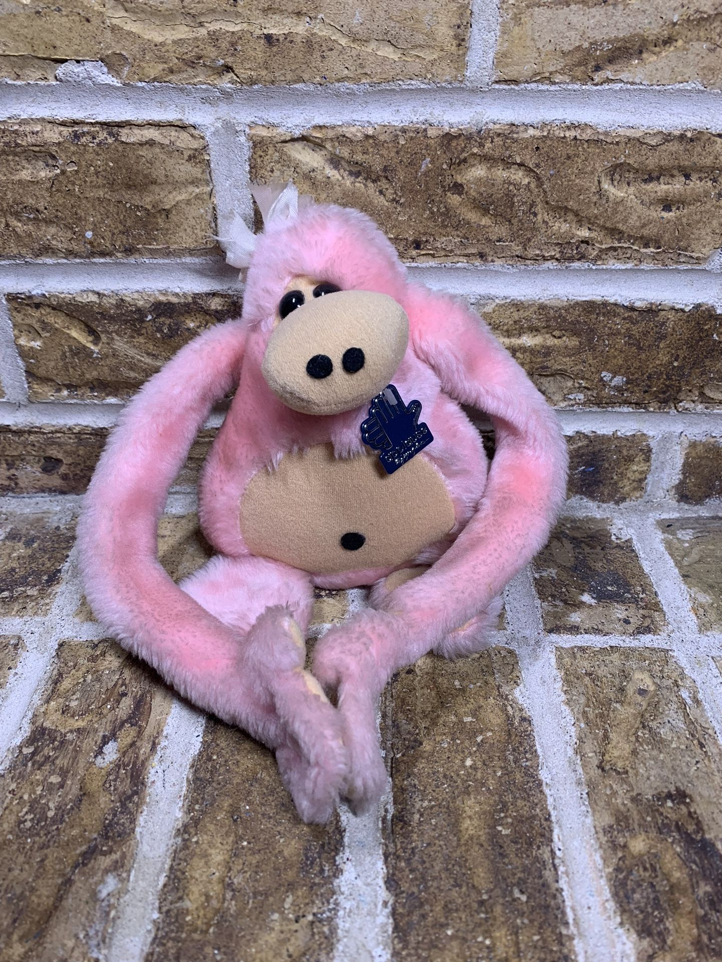 Vintage 1981 Applause Pink Ape Monkey Plush Knickerbocker Toy Co. Hook & Loop