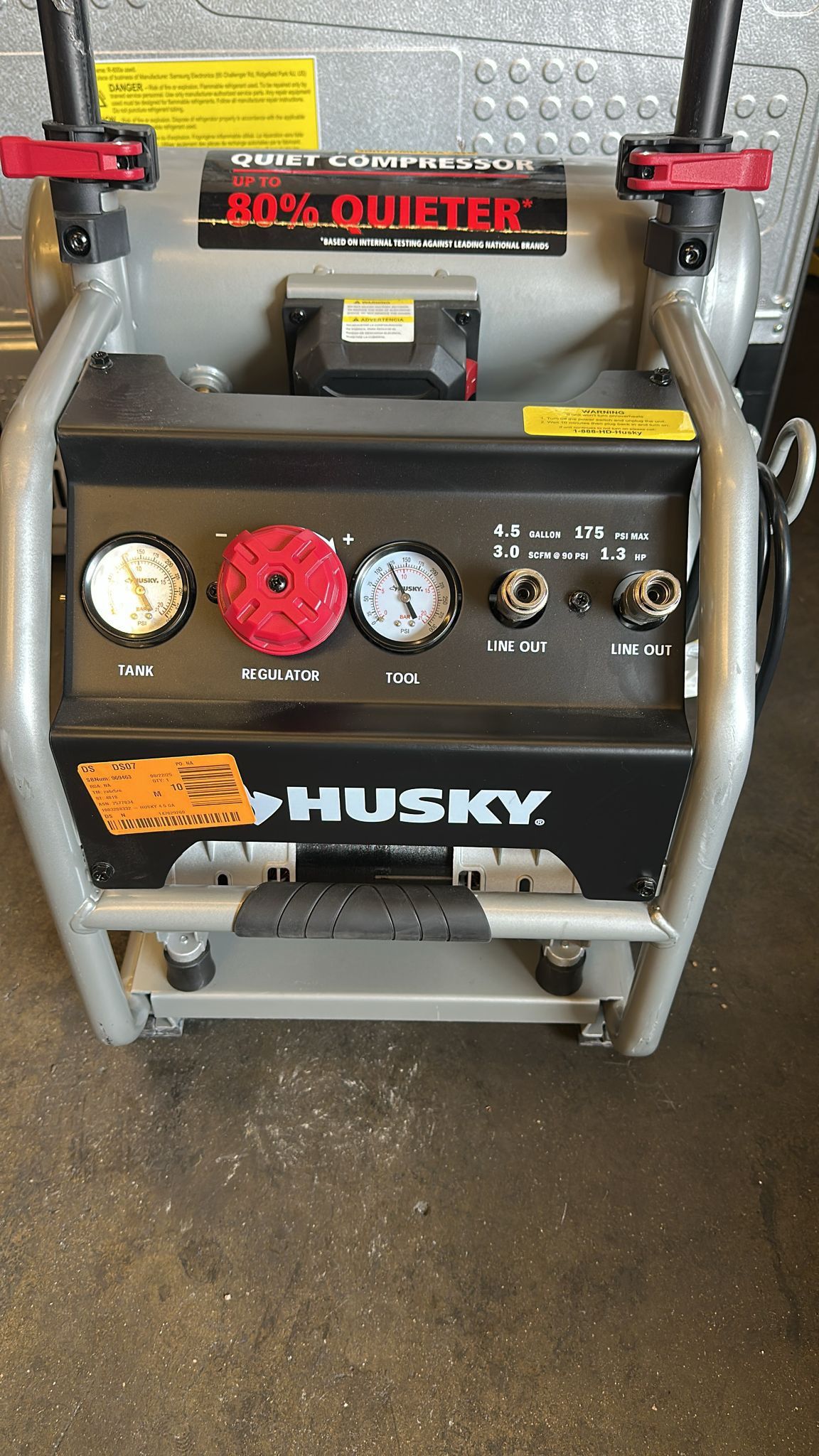 Husky 4.5 Gal. 175 PSI Portable Electric Oil-Free Quiet Twin Stack Jobsite Air Compressor w/Rubber Wheels and 2-Quick Couplers