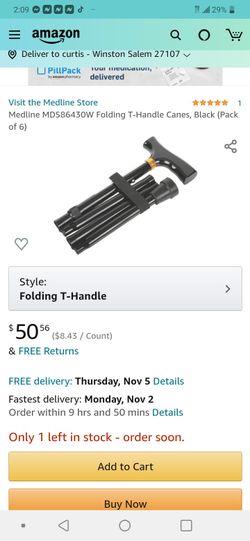 Medline mds86430w Folding T-Handle Cane (black)