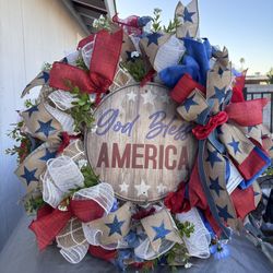 Wreath God Bless America Red White &Blue