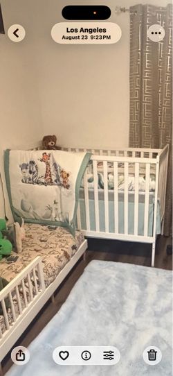 White Wood Baby Crib with mattress