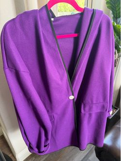 Women's Purple Pea Coat with Black Contrast Trim size 3X