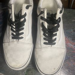 White Monochrome Platform Vans With black laces