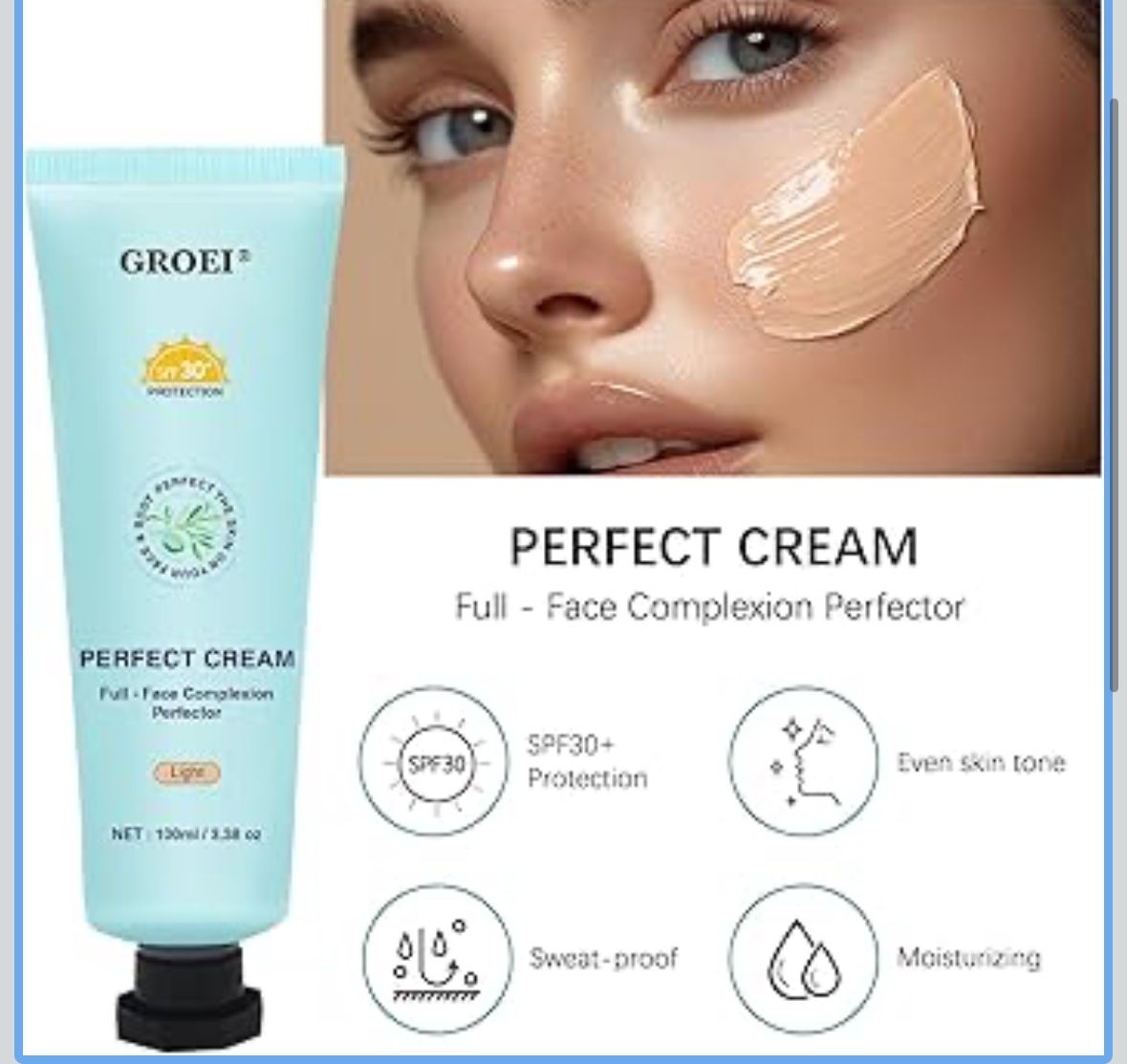 Perfect Cream All-Over Complexion Perfector | Long-Lasting BB Foundation & Concealer | SPF 30 Tinted Moisturizer for Face/Body (Light)