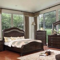 Brand New 4 PC Espresso Bedroom Set with Padded Headboard