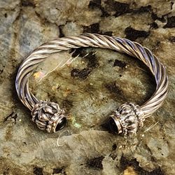 HEAVY Rope Wire Twist Black Onyx 925 Sterling Silver Cuff Bracelet