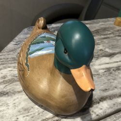 Hand Carved And Painted Wooden Duck Decoy