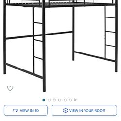 Full Size Black Metal Loft Bed 