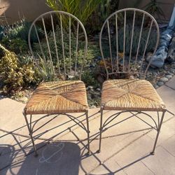 Metal Spindle Back Chairs with Rush Seats – Set of 2