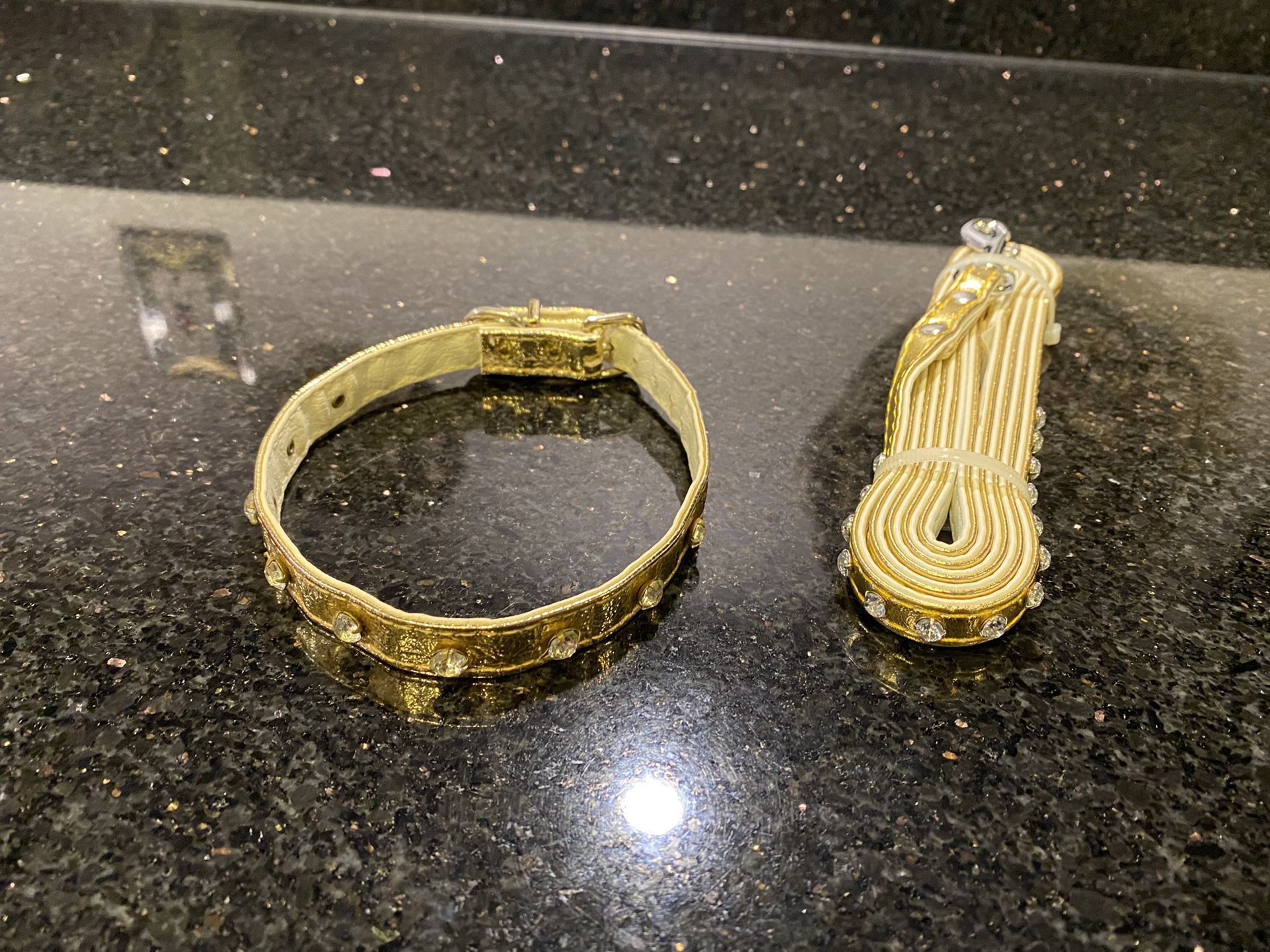 Dog Leash with Collar Golden with Faux Diamonds Small