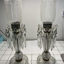 Antique Vintage Glass Lamps With Prisms Matching Clear Glass 