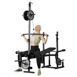 Mikolo Adjustable Weight Bench 800lbs 6 in 1 with Lat Pull Down, Leg Extension and Leg Curl, Chest Fly and Preacher Curl Workout Bench Multi-Function 