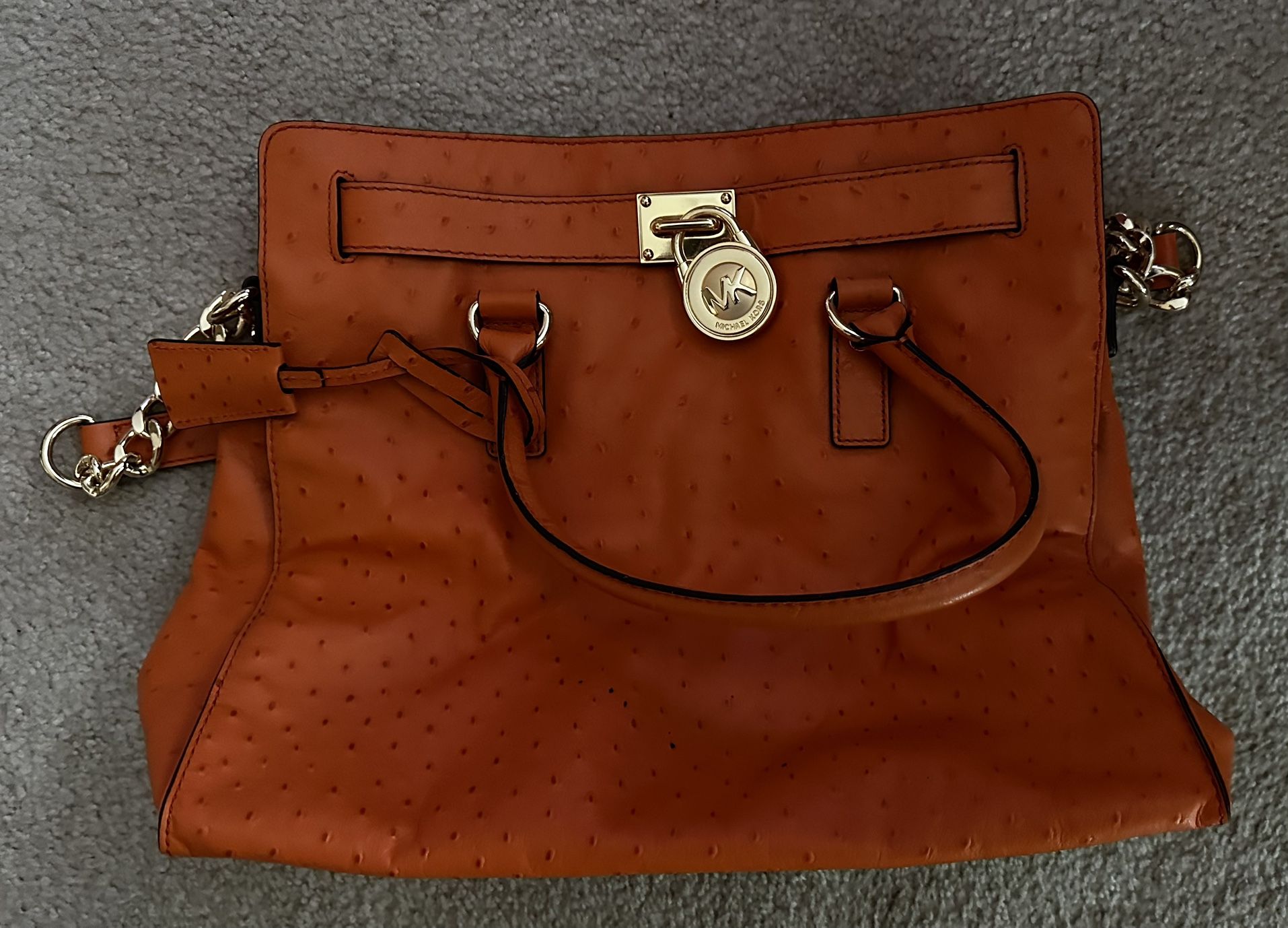 MICHAEL Michael Kors orange ostrich embossed medium Hamilton satchel tote