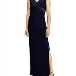 Lauren by Ralph Lauren Women Gown Sz Satin Portrait-Collar
