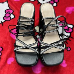 Tie up black heels size 7.5 