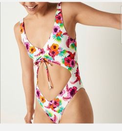 NWT Victoria's Secret PINK Large White Floral Swimsuit Monokini One Piece Size XL