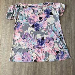 Silky Floral Short Sleeve Large