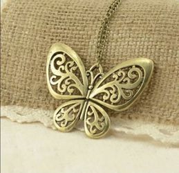 Bronze Gold Colored Butterfly Pendant Necklace