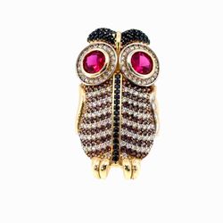 Woman’s Ladies 10k Yellow Gold CZ Cubic Zirconia 1.5” Inch Owl Ring Size 8 GP3138694