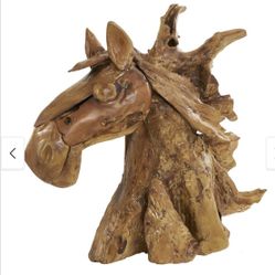 Brown Teak Wood Handmade Horse Decorative Sculpture