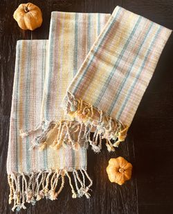 New Beautiful Set Of 3 Large Cotton Striped Kitchen Towels Dishcloths World Market With Fringe