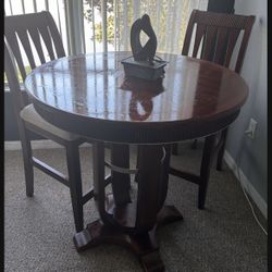 Counter High Solid Wood Table With 2 Chairs