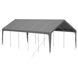 13x26 FT Heavy Duty Carport Canopy with 2 Roll-Up Doors + 1 Side Door, Removable End Walls & Windows, All-Weather Portable Garage Shelter for Car, Tru