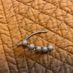 Vintage cultured pearl wishbone pin