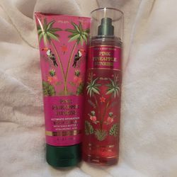 Bath & Body Works 2PC SET Pink Pineapple Sunrise Mist & Body Cream 