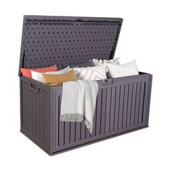 100 Gallon Resin Outdoor Deck Box Waterproof, Plastic Patio Storage Box with Side Handles, Lockable Storage Containers for Patio Furniture Cushions, P