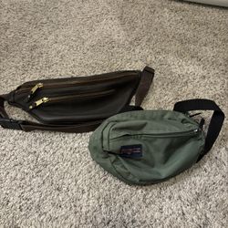 Brown Leather And Jansport Fanny Packs