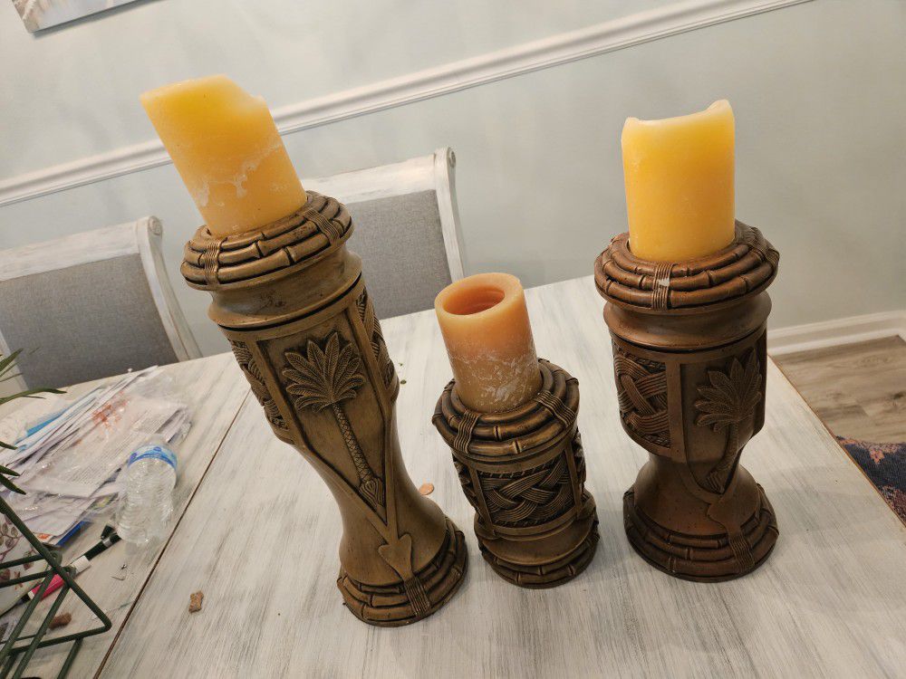 Wooden Candle Holders 3 With Candles  35 Obo