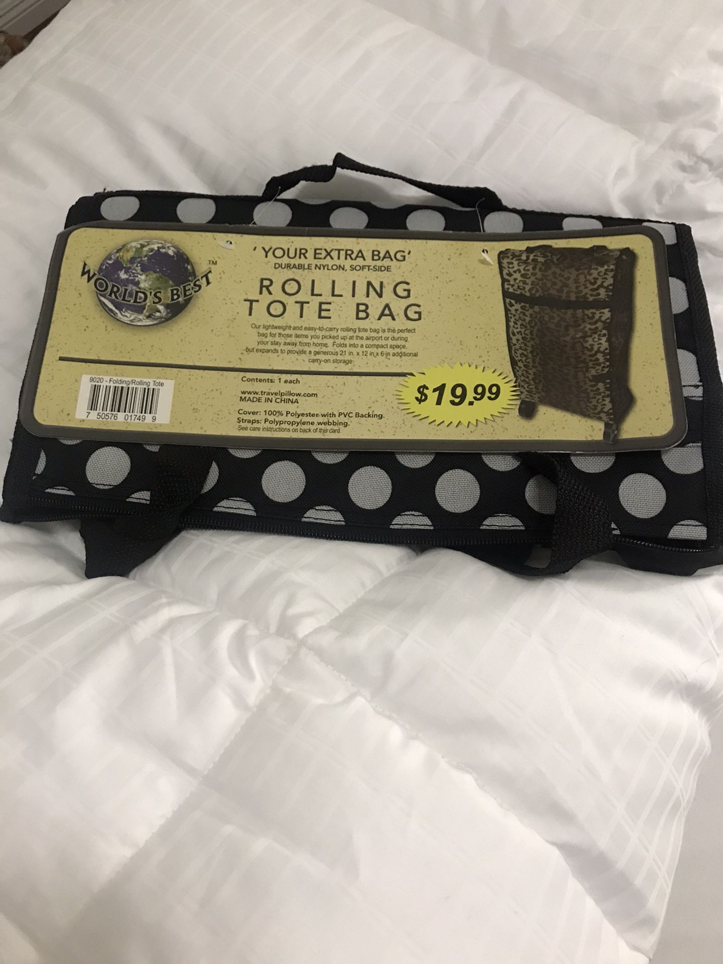 Brand new polka dot rolling tote bag