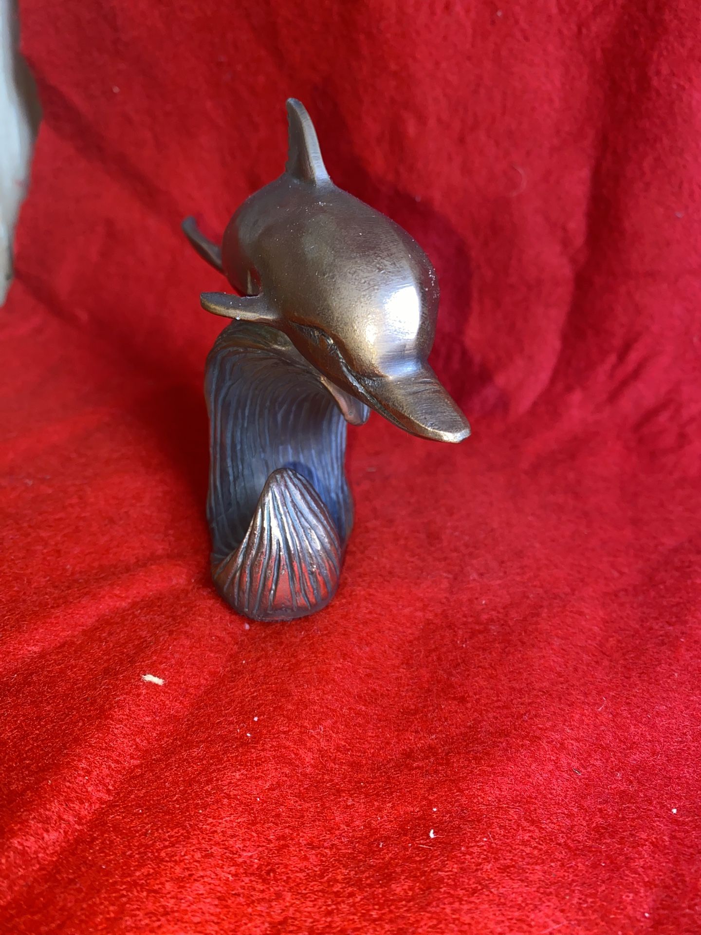 Vintage 4 Inch Copper Plated Alabaster Greek Dolphin Statue Imported From Greece