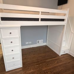 White Loft Bunk Bed With Mattress 
