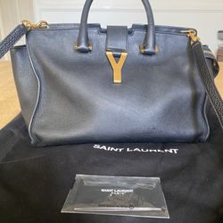 YSL Chyc Top Handle/ Crossbody Satchel In Black Leather W/ Gold Hardware 