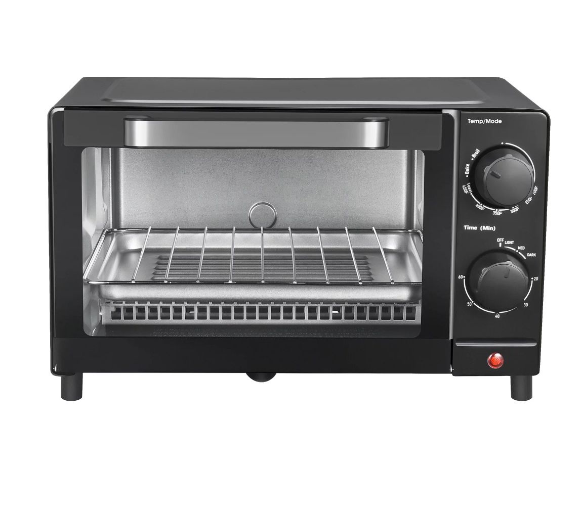 Mainstays 4 Slice Toaster Oven with 3 Setting, Baking Rack and Pan, Black, 