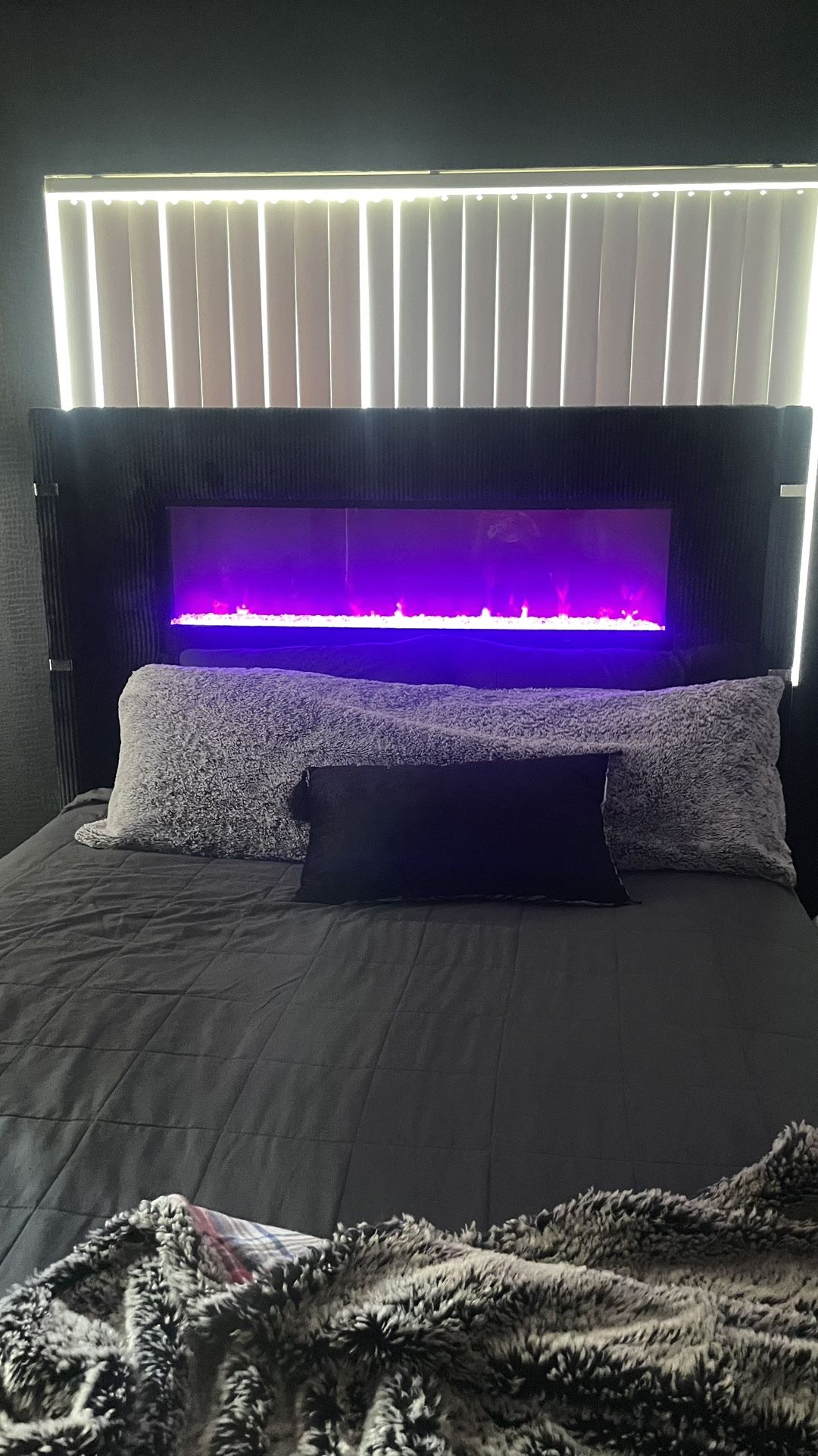 Black Queen Bed Frame W/Fireplace!! Brand new!!