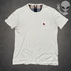 Burberry Brit Pocket T-Shirt Mens XL Cream Embroidered Knight Logo Cotton Tee